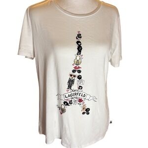 Karl Lagerfeld Paris Beaded Graphic Tee Women M 3D Applique  Shirt City Glam